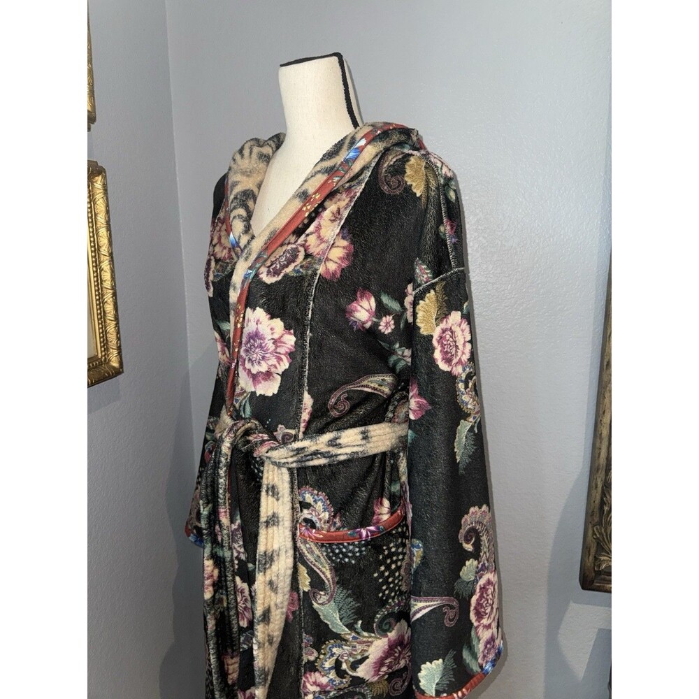 Johnny Was Aditi Robe Reversible Leopard L/XL Cozy Plush Boho Floral Girls Trip - Picture 3 of 16
